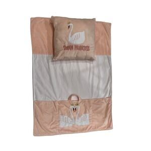 Swan Princess 2pc Peach Plush Pillow Nap Time/Changing Blanket Foldable Set